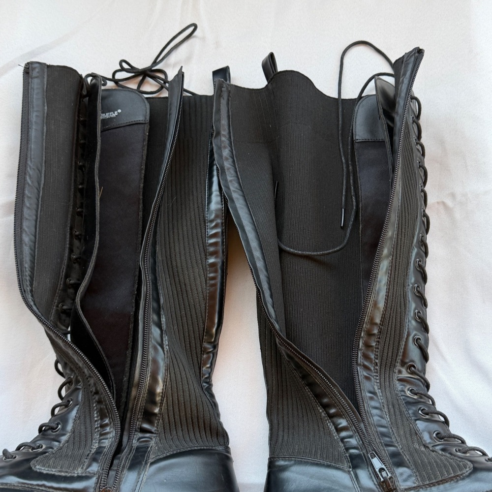 Truffle Collection Combat Boots Womens 10 Black Excellent Vegan Lug Sole Ribbed - Picture 14 of 16